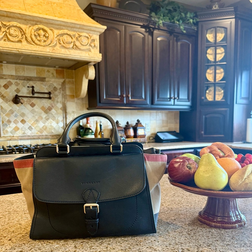 Burberry Black and Tan Leather Satchel